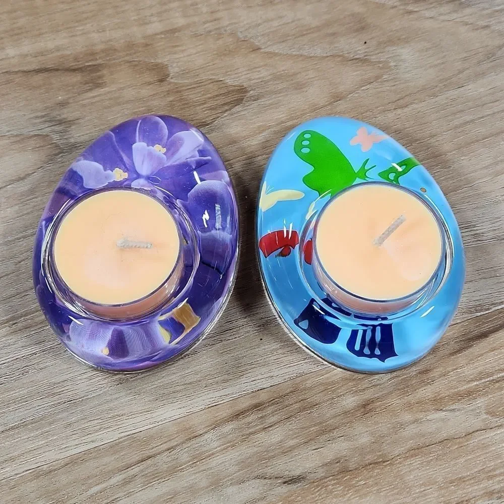 🩵NIB Partylite Purple & Blue Spring Glass Egg Tealight Pair - Picture 2 of 5